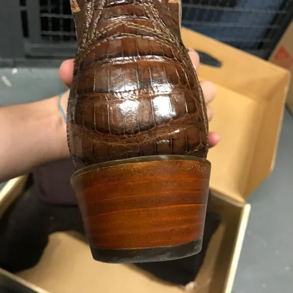 Lucchese Vintage Cognac Horn Back Caiman Cowboy Western Boots ExcellentCondition